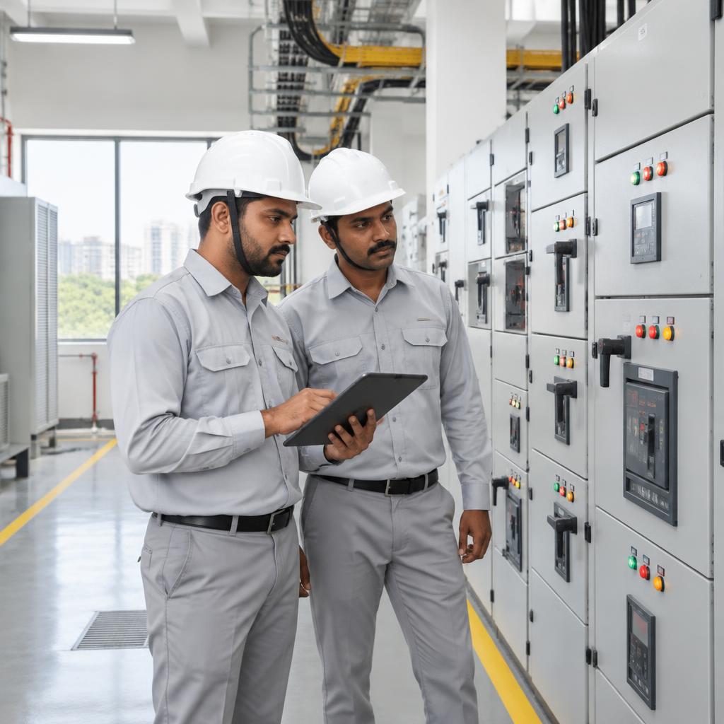Engineers reviewing facility maintenance